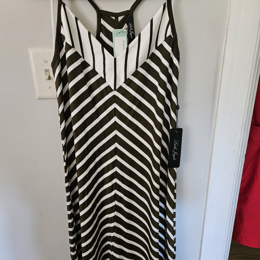 Laila Jayde Black and White Striped Midi Dress Olive